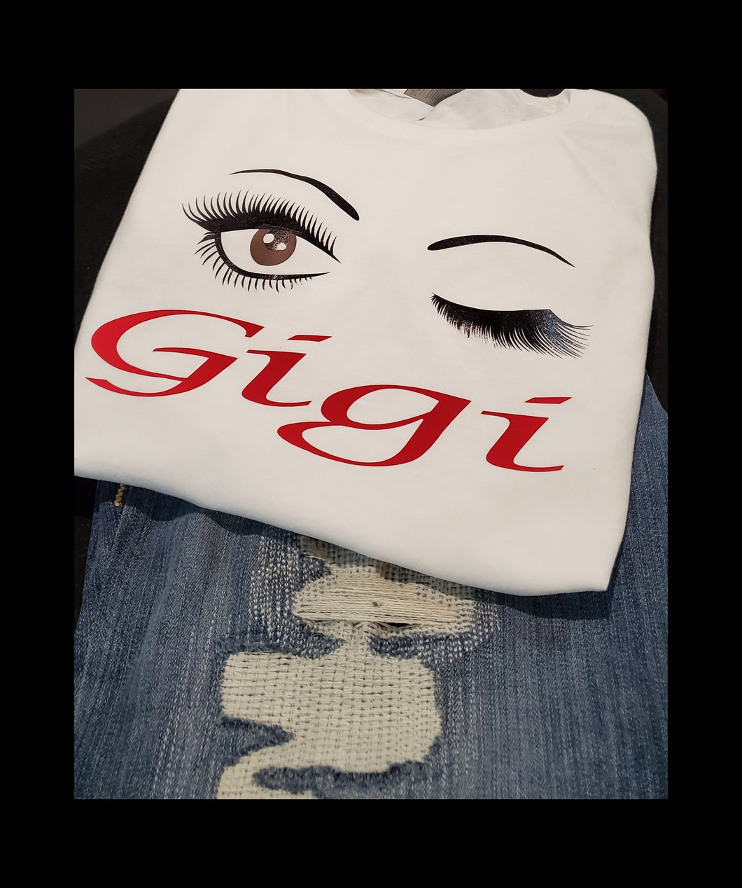 Eye Lashes with GiGi name - Vinyl Shirt Design