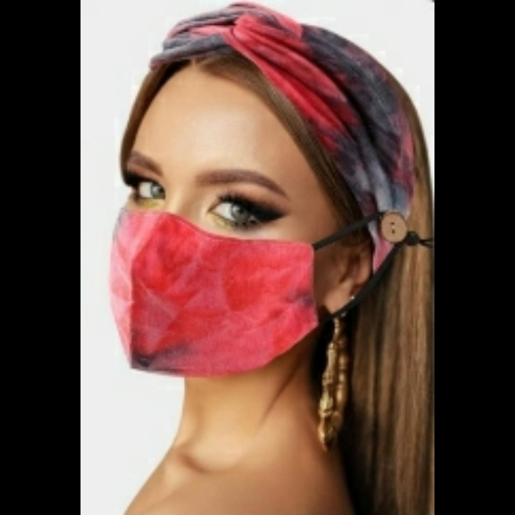 Tie Dye Print Cotton Fashion Mask/Headband Set