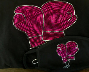 Pink Boxing Gloves w/matching FaceMask - Rhinestone Design